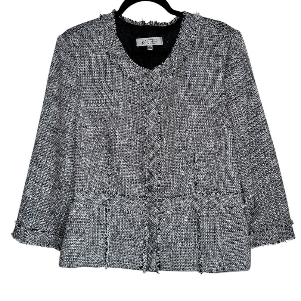 Kasper Career Blazer Jacket Lined Classic Sequin Black White size 18‎